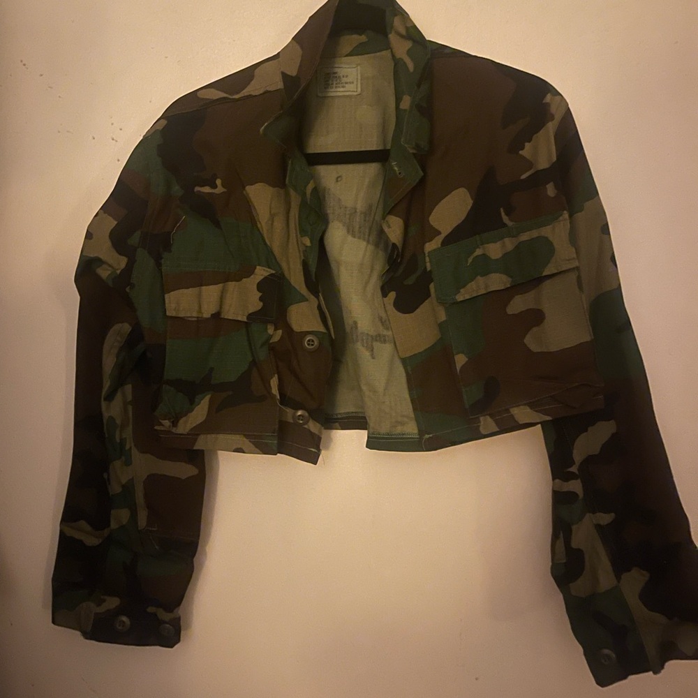 Source Unknown Cropped Camo Utility Jacket - Green/Brown/Black